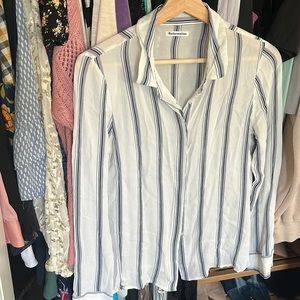 REFORMATION PINSTRIPED BUTTON DOWN BLOUSE